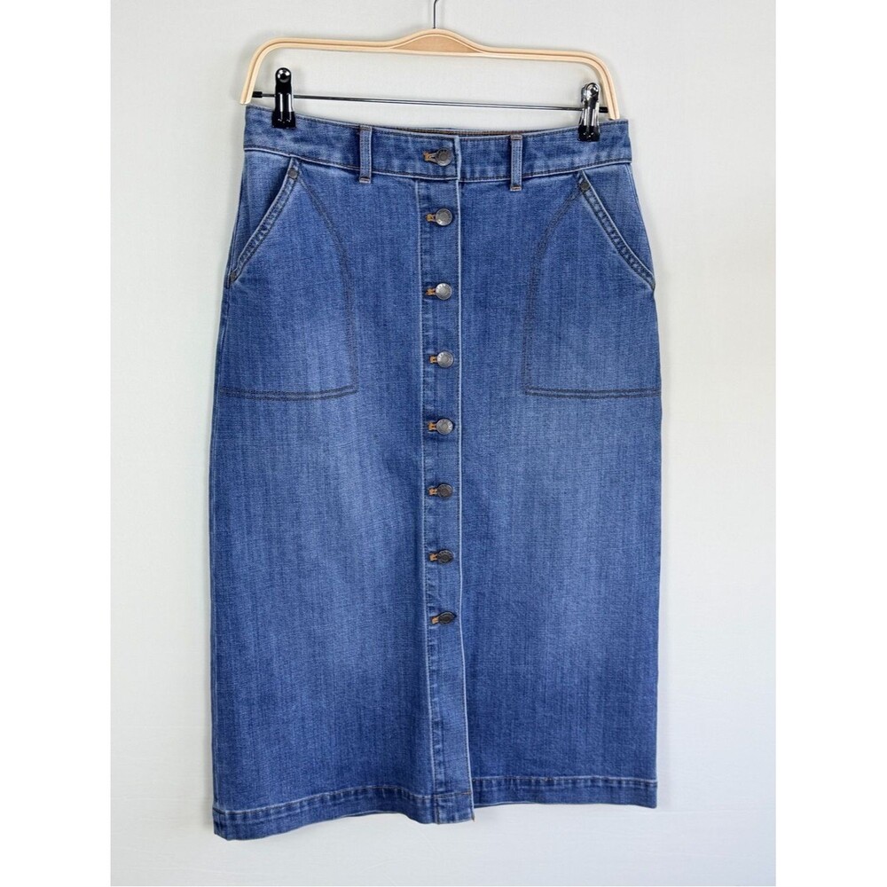 Talbots Button Front Denim Midi Skirt Size 2 Tidal Wash